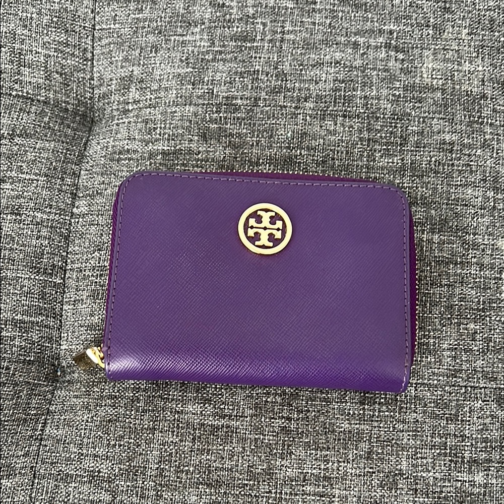 Tory Burch Purple Compact Wallet with Gold Logo